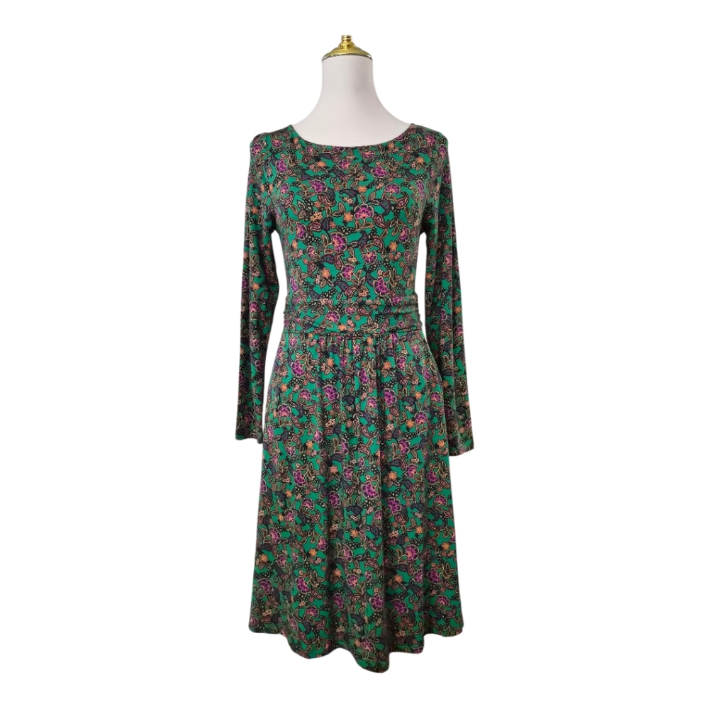 Boden "Abigail" Green Purple Floral Pasley Jersey Knit Shift Dress size 6P New